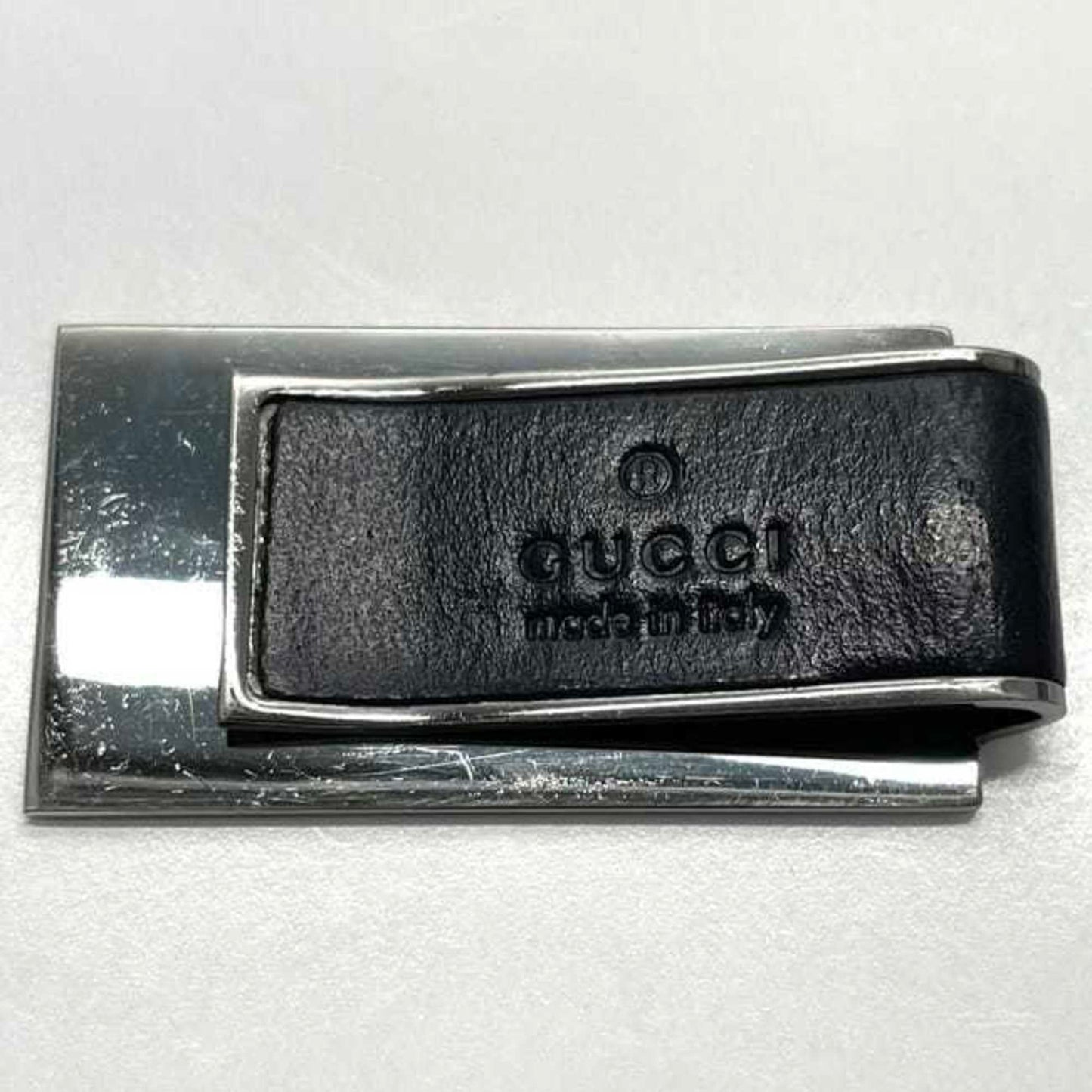 Gucci Black Silver Leather Metal Money Clip ( )