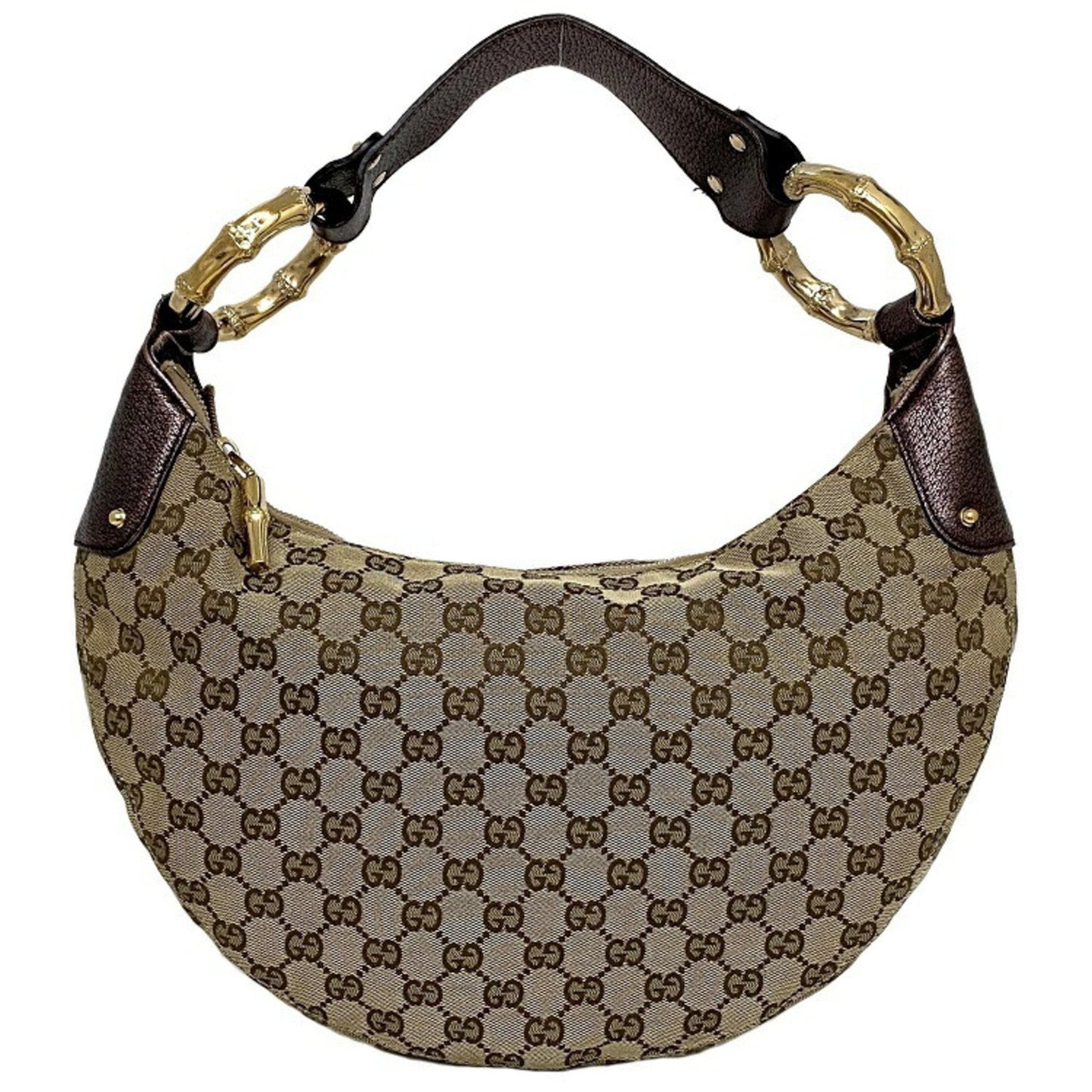 Gucci Bamboo Beige Leather Canvas Shoulder Bag