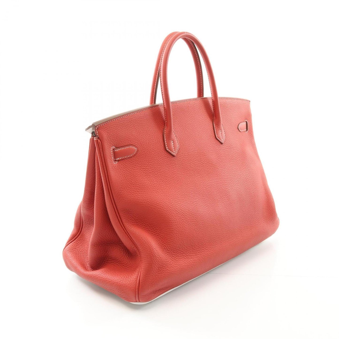 Hermes Red Color White Taurillon Clemence Leather Handbag ( )