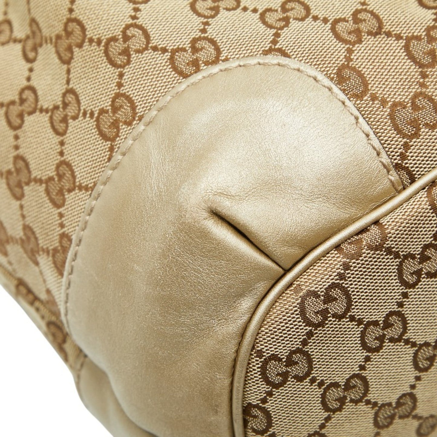 Gucci Beige Brown Canvas Leather Shoulder Bag Tote Bag ( )