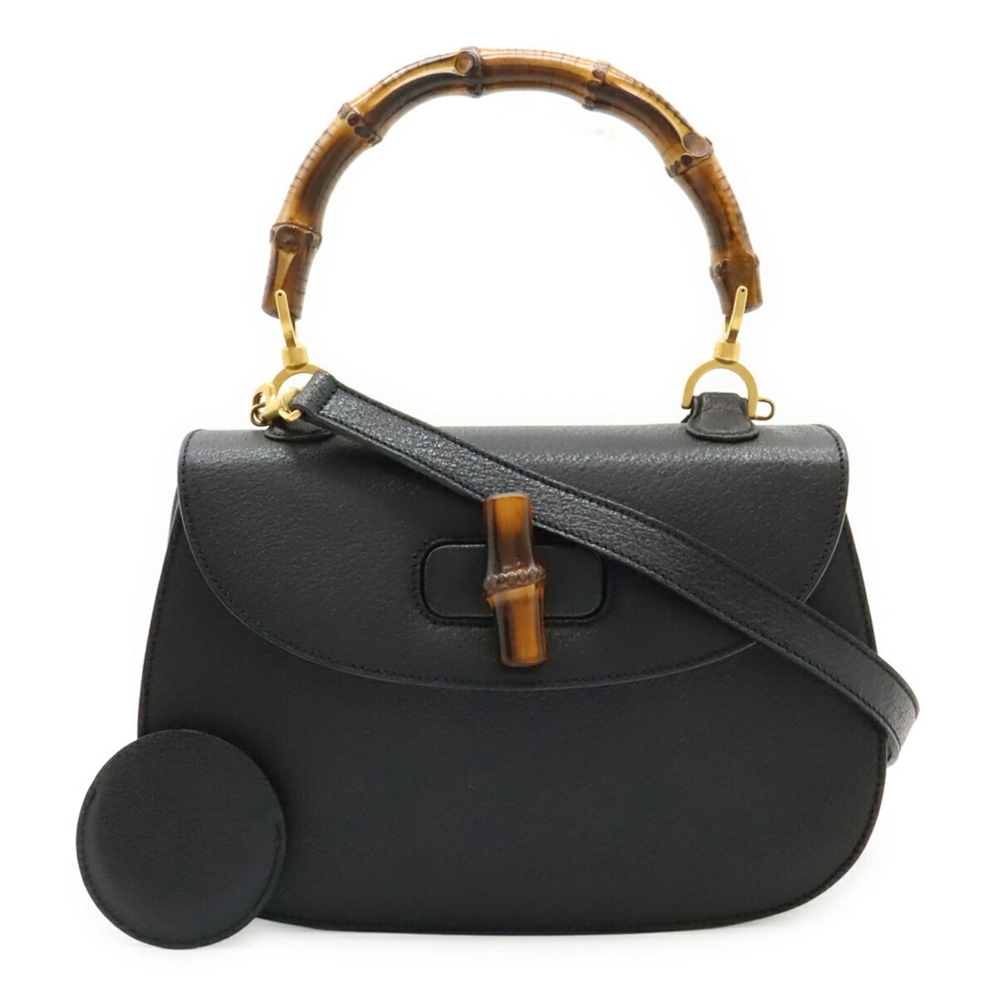 Gucci Black Bamboo Leather Handbag Shoulder Bag ( )