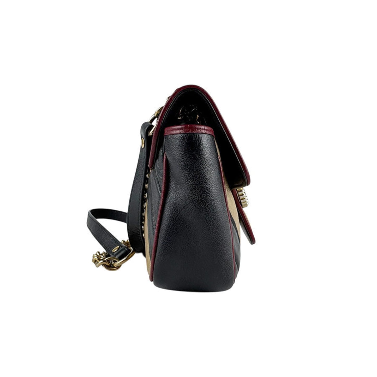 Gucci Beige Black Gold Leather Metal Shoulder Bag ( )