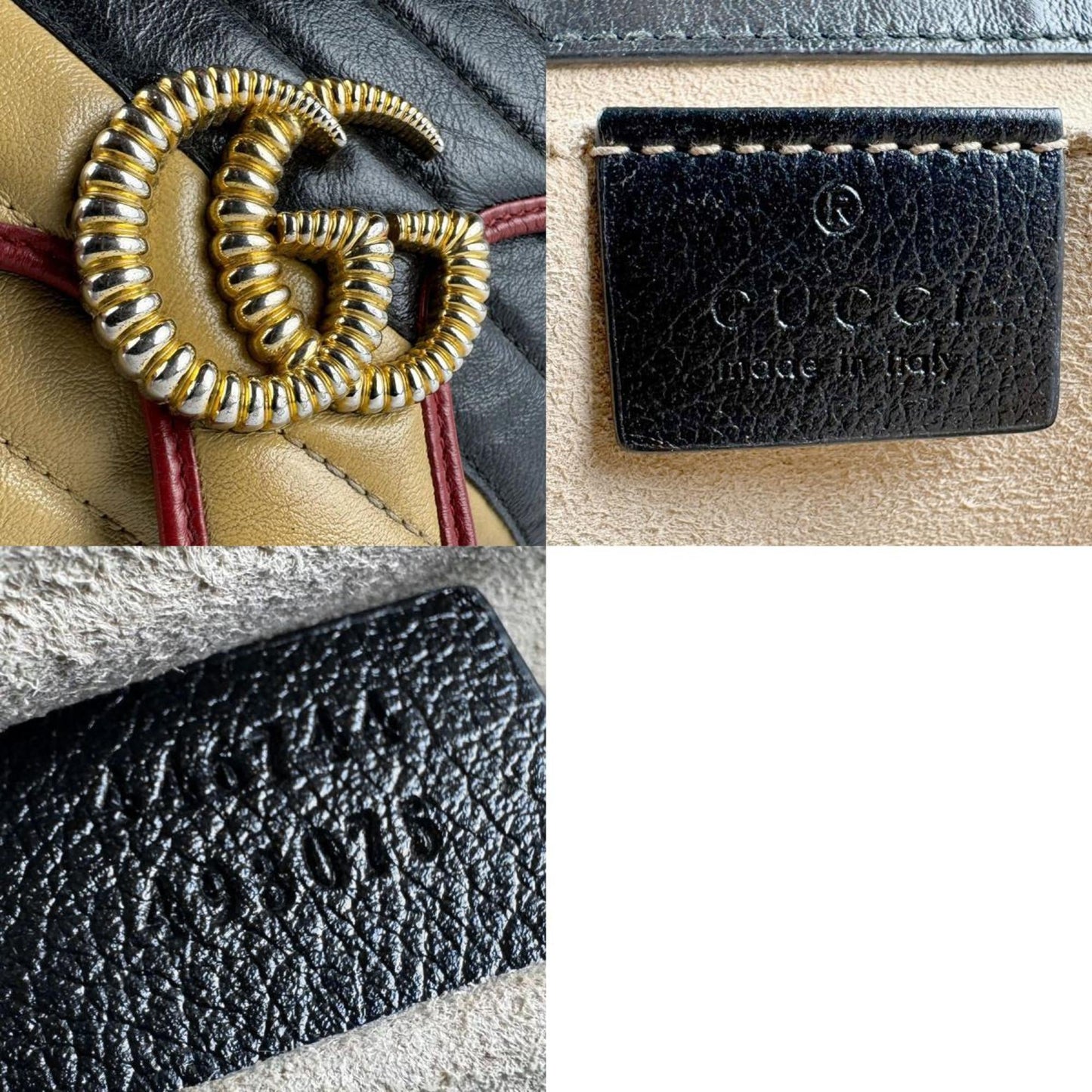 Gucci Beige Black Gold Leather Metal Shoulder Bag ( )