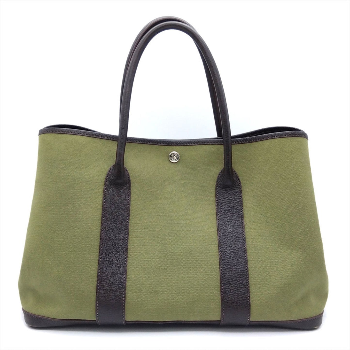 Hermes Khaki Toile Officier Leather Handbag ( )