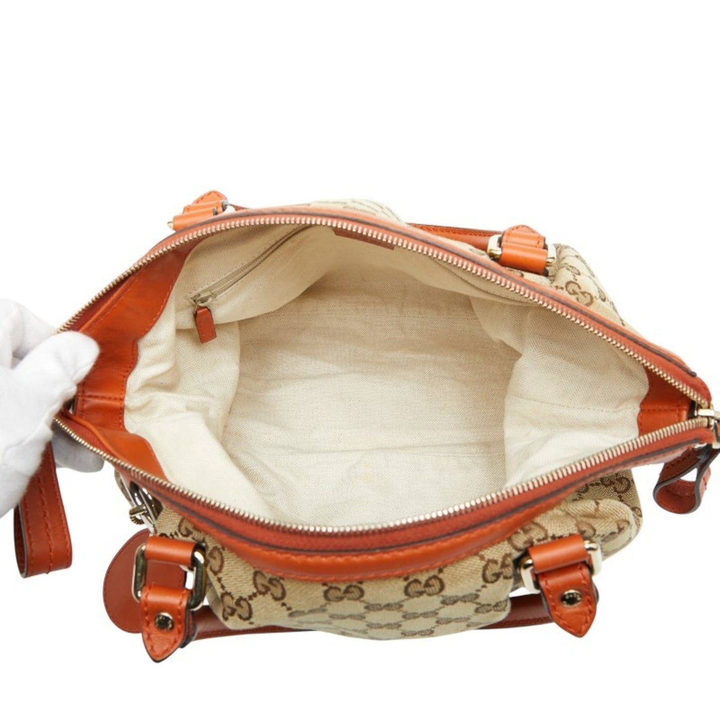 Gucci Beige Orange Canvas Leather Handbag Shoulder Bag ( )