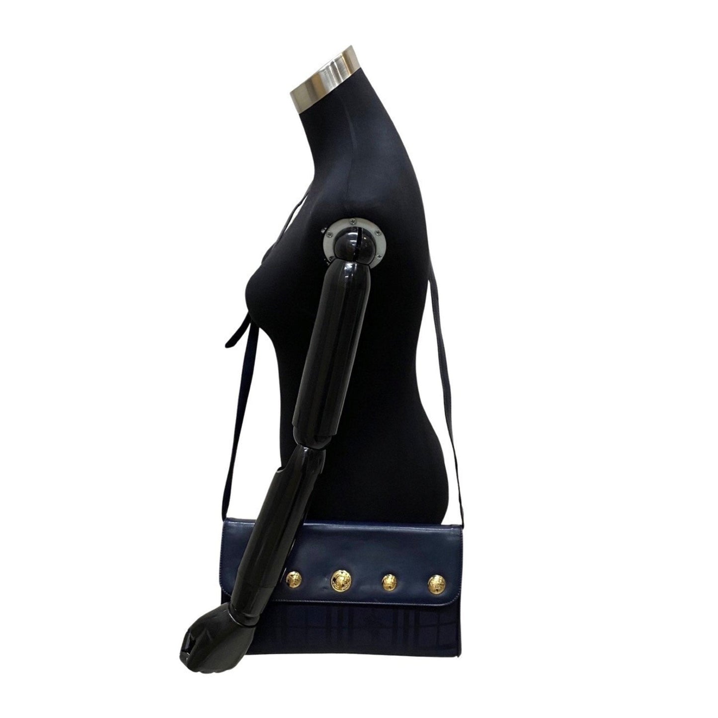 Burberry Navy Leather Nylon Clutch Bag Shoulder Bag ( )