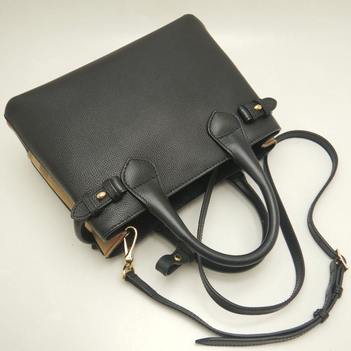 Burberry Black Brown Leather Canvas Handbag ( )