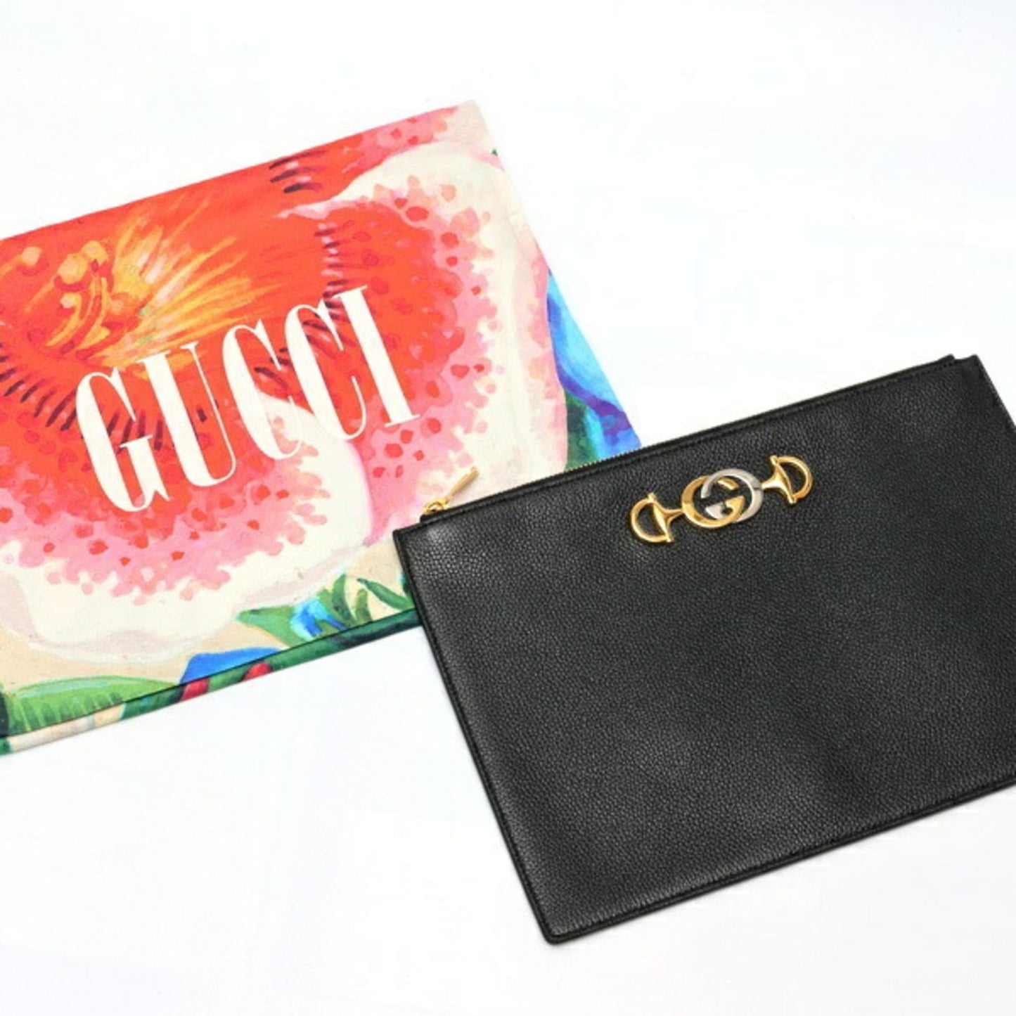Gucci Black Leather Clutch Bag Pouch ( )