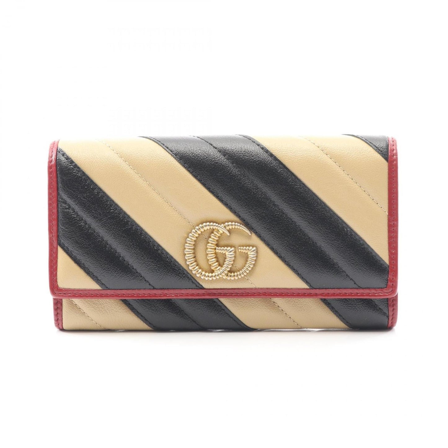 Gucci Beige Black Red Color Leather Long Wallet (Bi-Fold) ( )