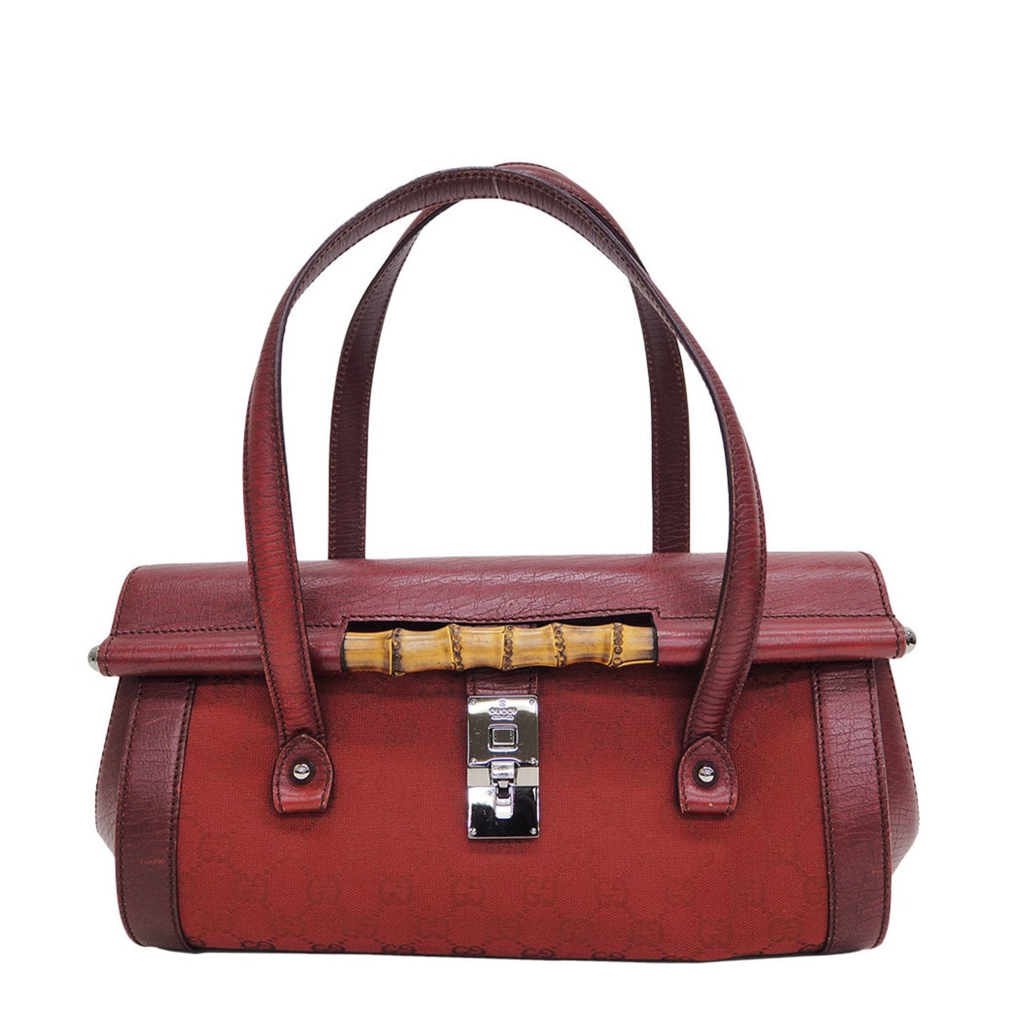 Gucci Bamboo Red Canvas Shoulder Bag