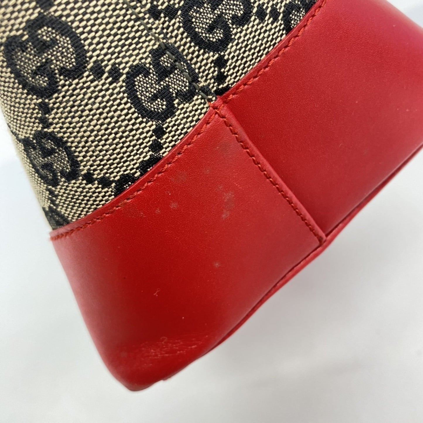 Gucci Beige Black Red Color Canvas Tote Bag ( )