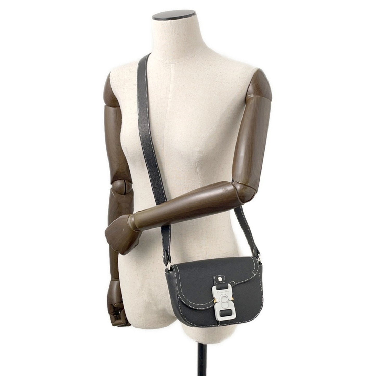 Christian Dior Black Leather Messenger Bag Saddle Bag Shoulder Bag ()