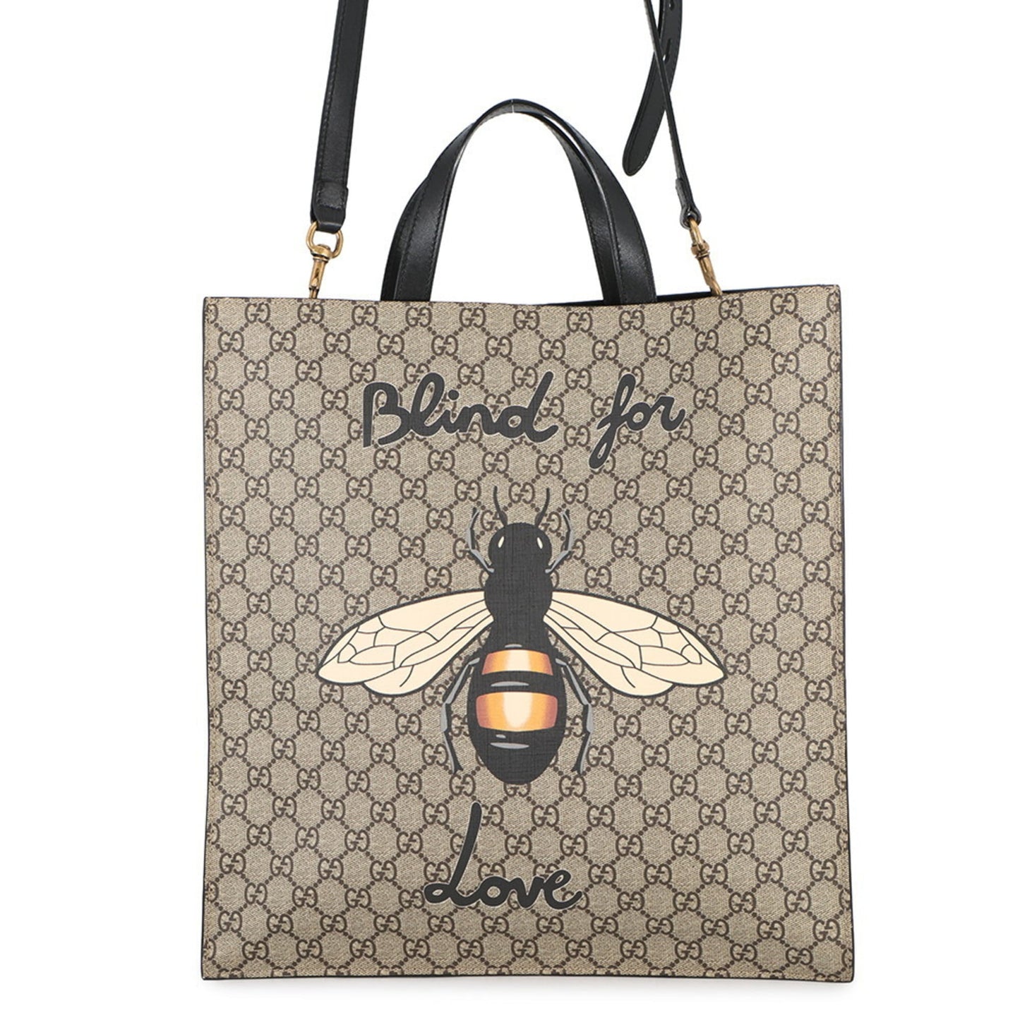 Gucci Beige Black Gg Supreme Leather Tote Bag ( )