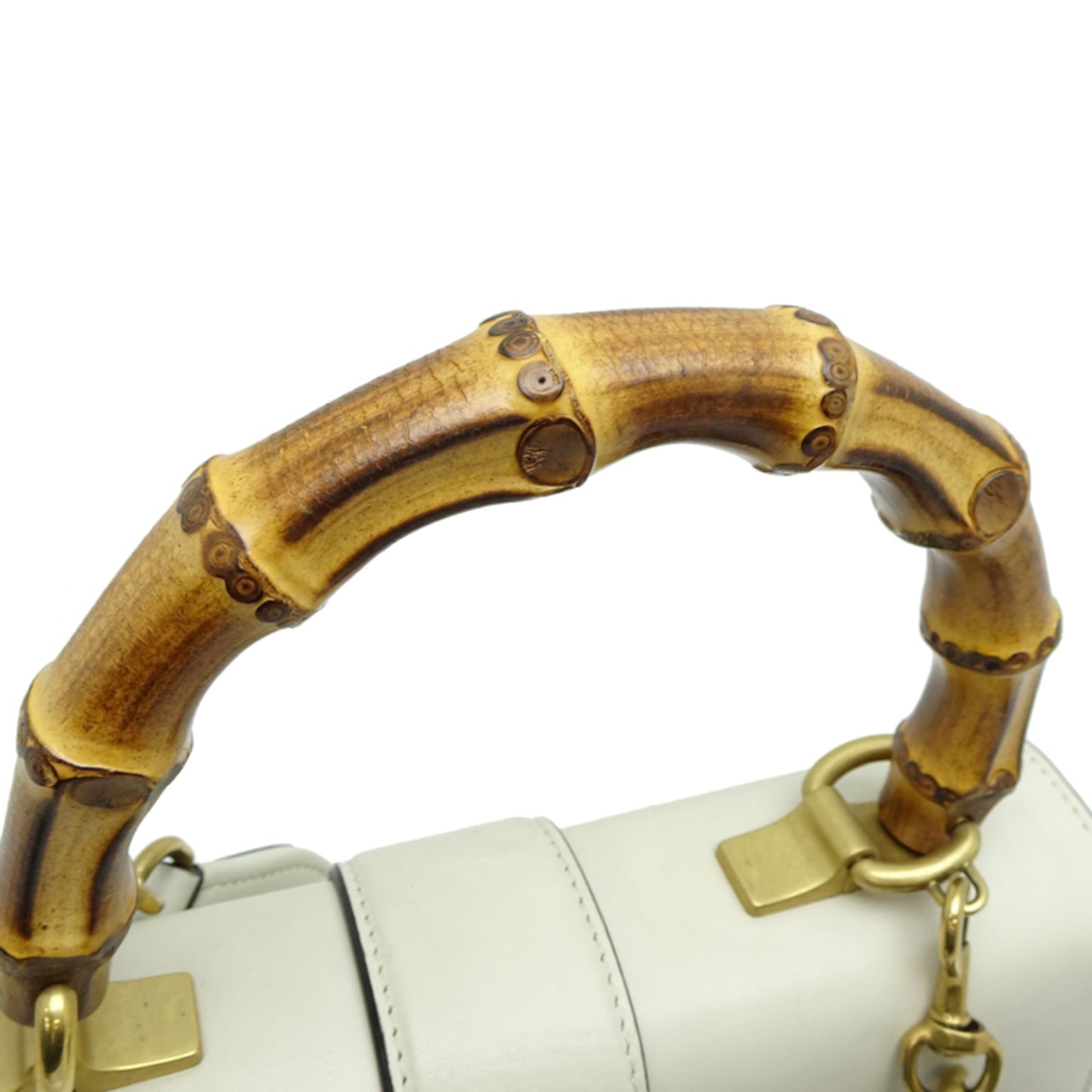 Gucci Black White Bamboo Leather Handbag ( )