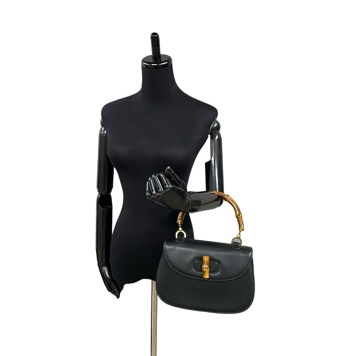 Gucci Black Bamboo Leather Handbag Tote Bag ( )