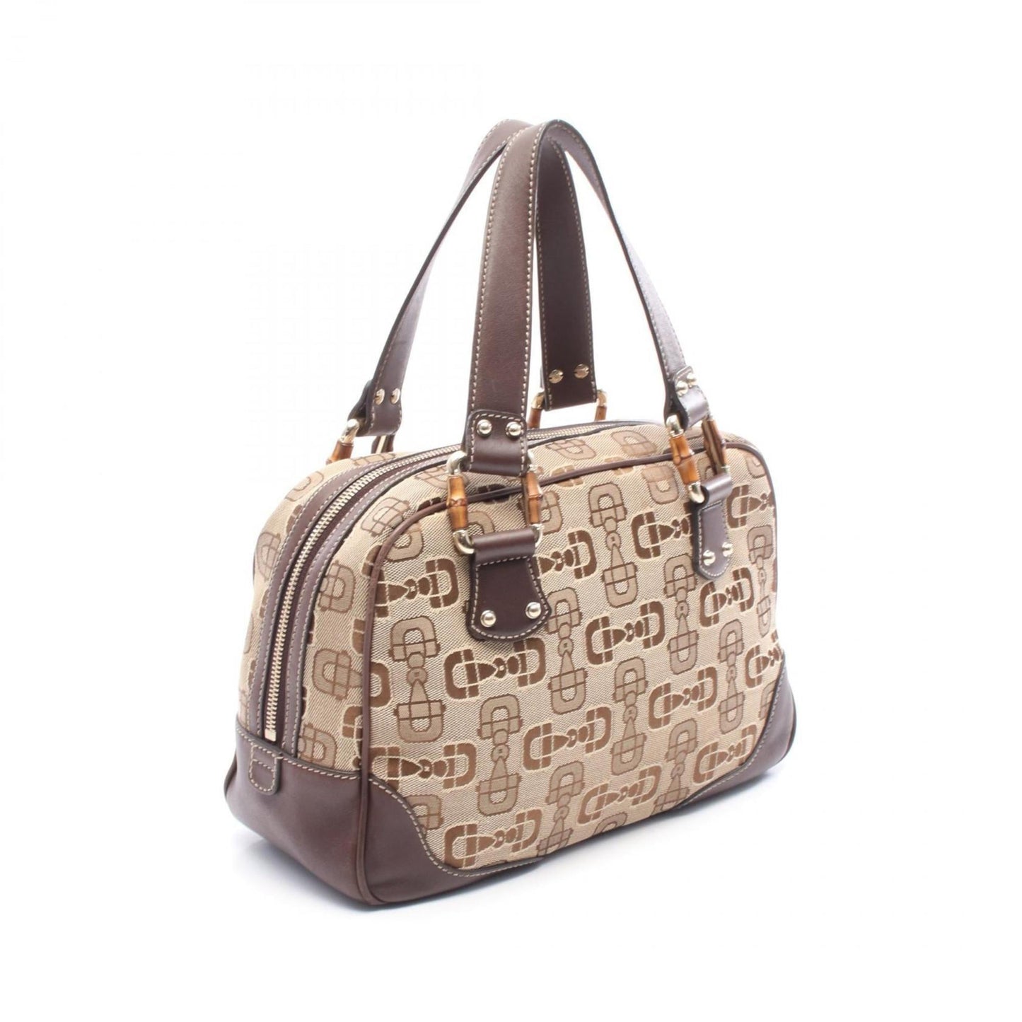 Gucci Beige Brown Canvas Leather Boston Bag Handbag ( )