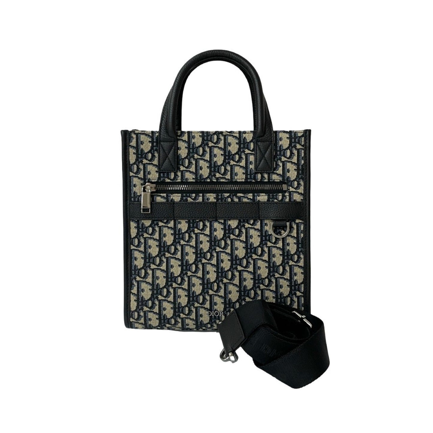 Christian Dior Black Navy Leather Canvas Handbag Shoulder Bag ()