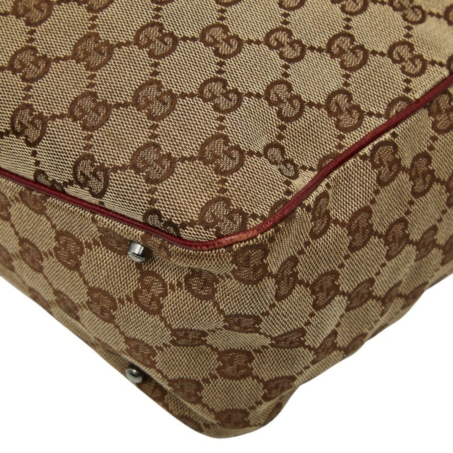 Gucci Beige Bordeaux Canvas Leather Handbag Tote Bag ( )