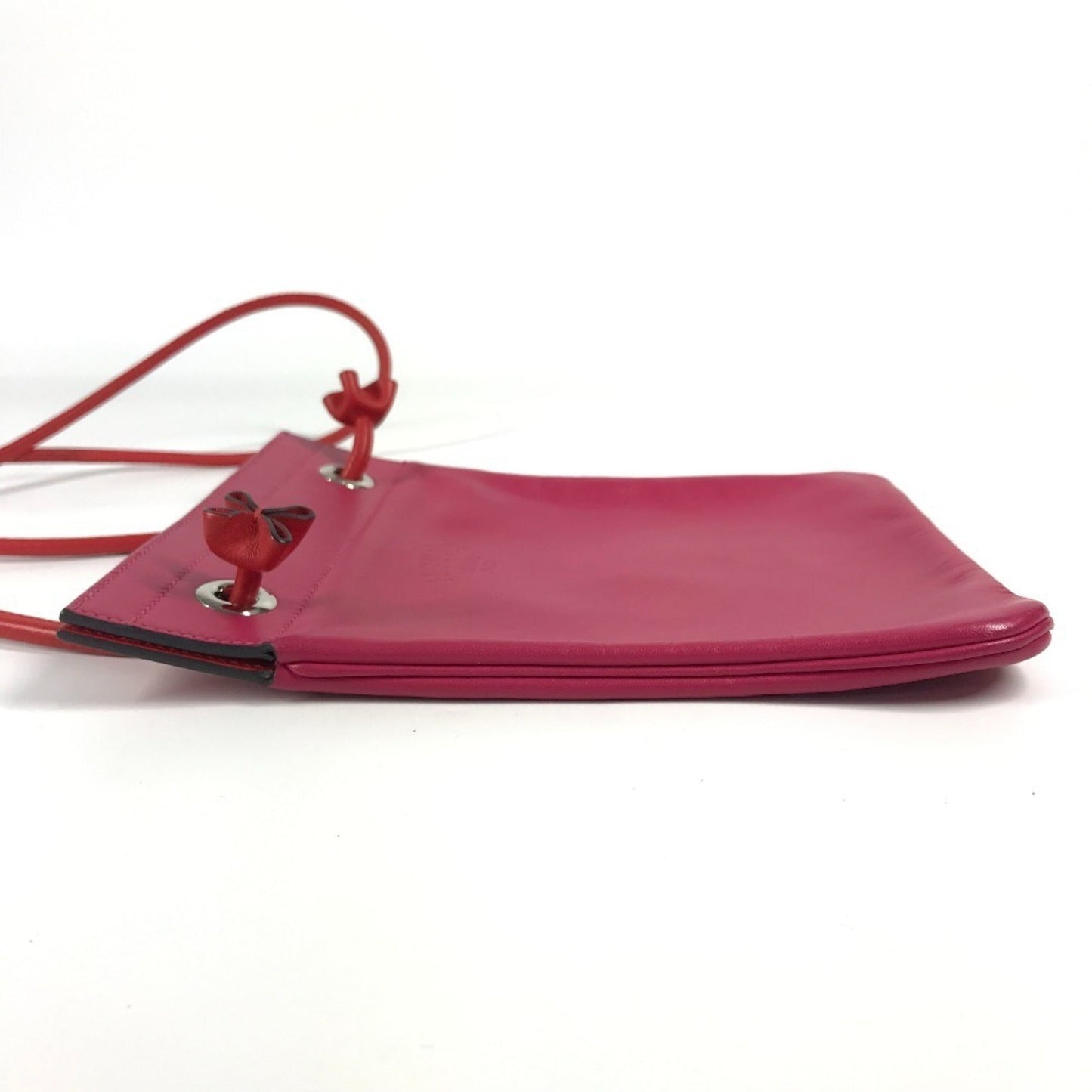 Hermes Pink Red Color Leather Pochette Shoulder Bag ( )