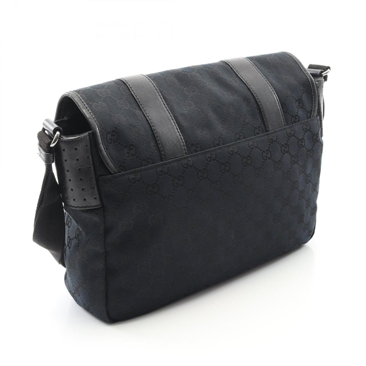 Gucci Black Navy Canvas Leather Shoulder Bag ( )