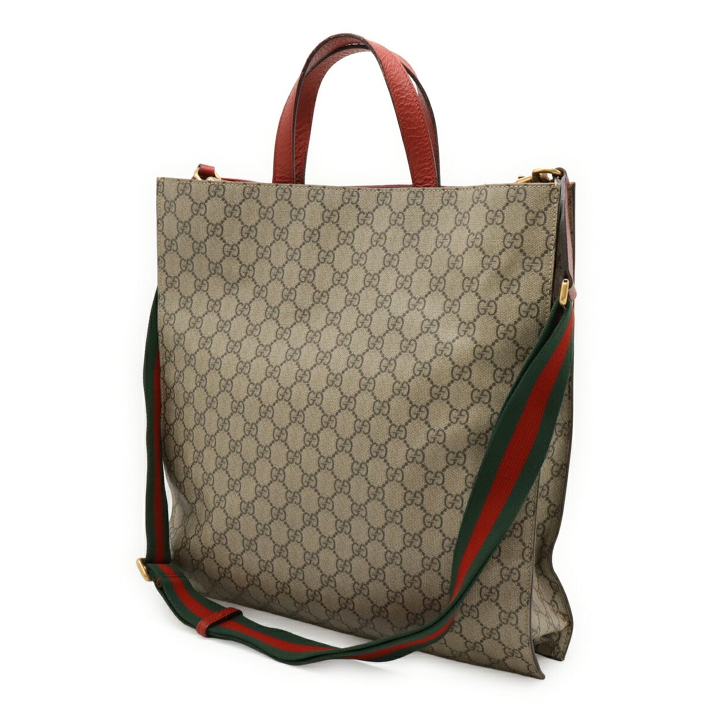 Gucci Beige Pink Red Color Gg Supreme Canvas Leather Shoulder Bag Tote Bag ( )