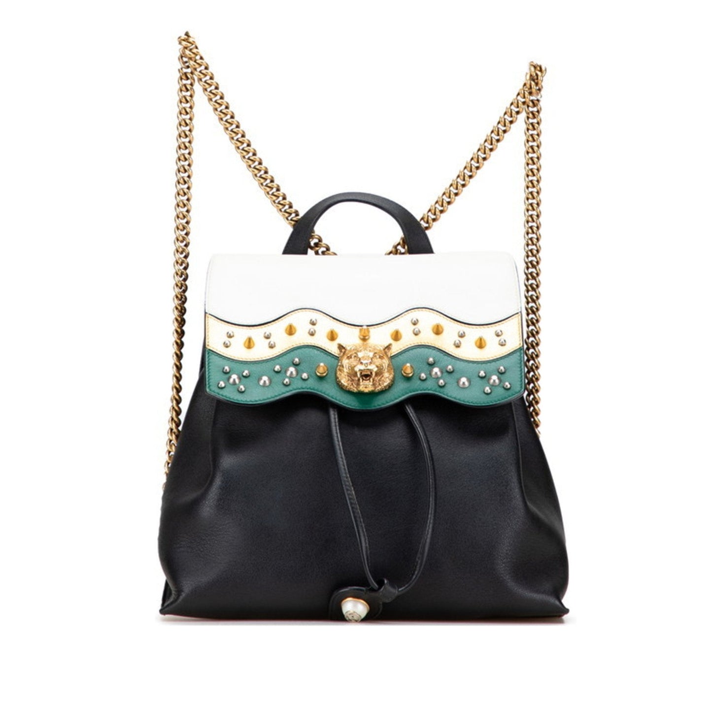 Gucci Animalier Black Green White Leather Backpack ( )