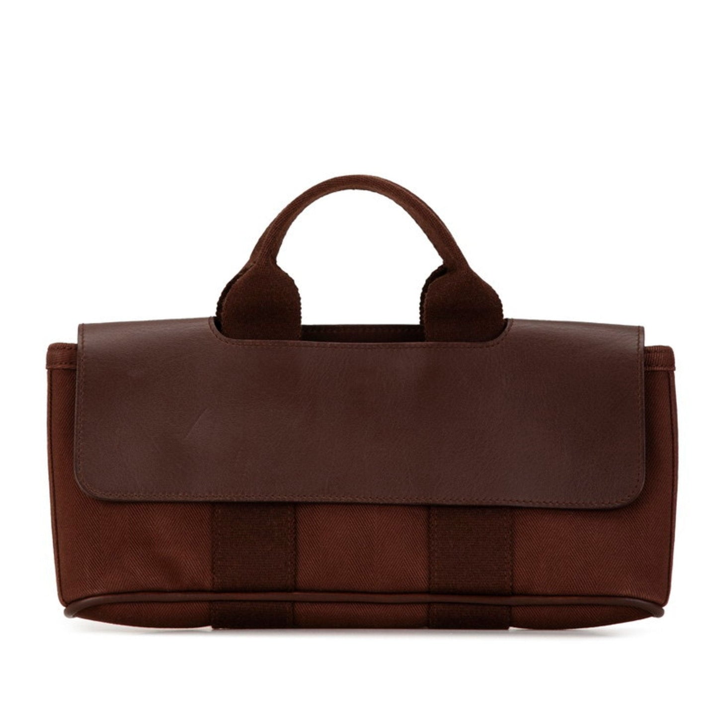 Hermes Brown Toile Chevron Leather Handbag ( )