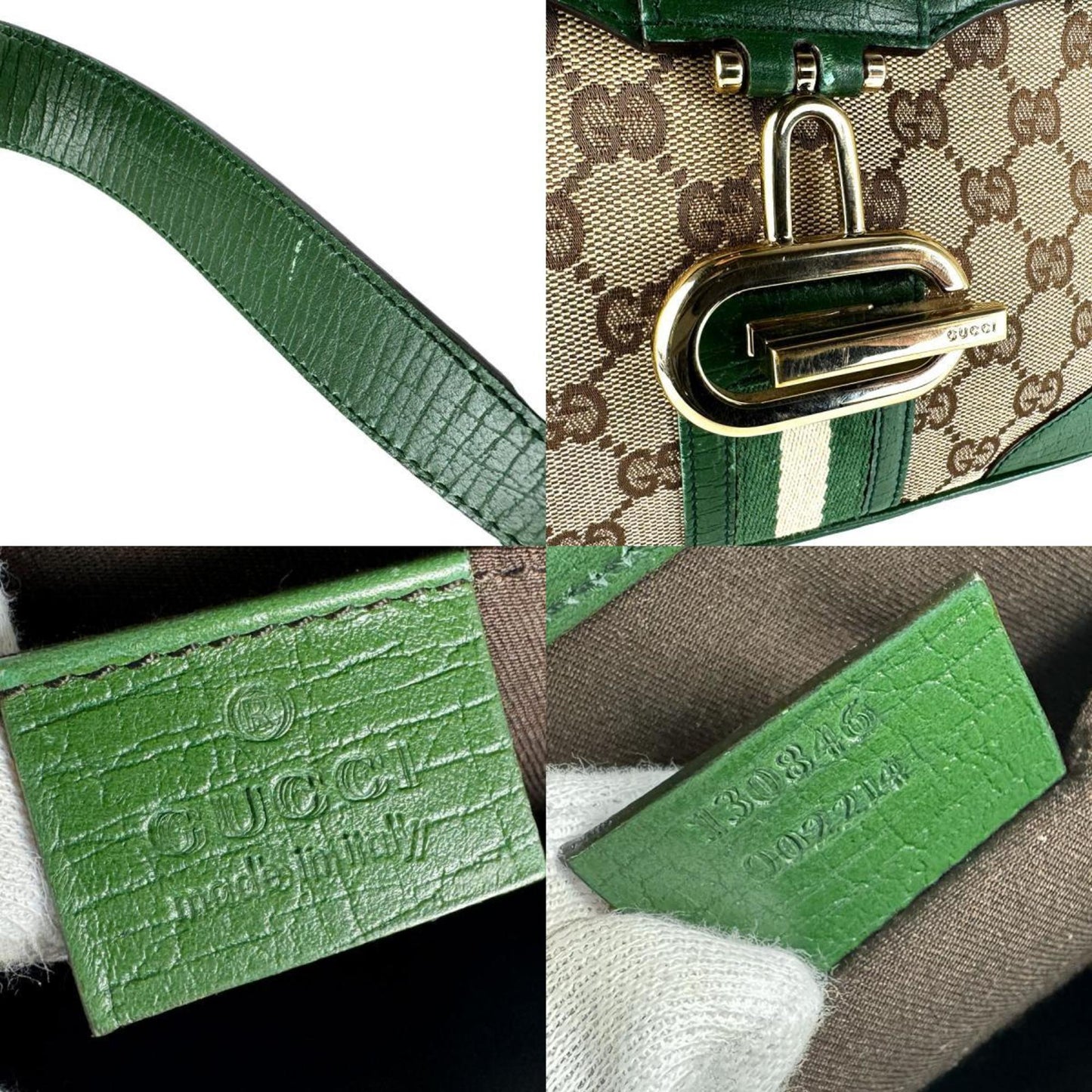Gucci Brown Green Gg Canvas Leather Handbag ( )