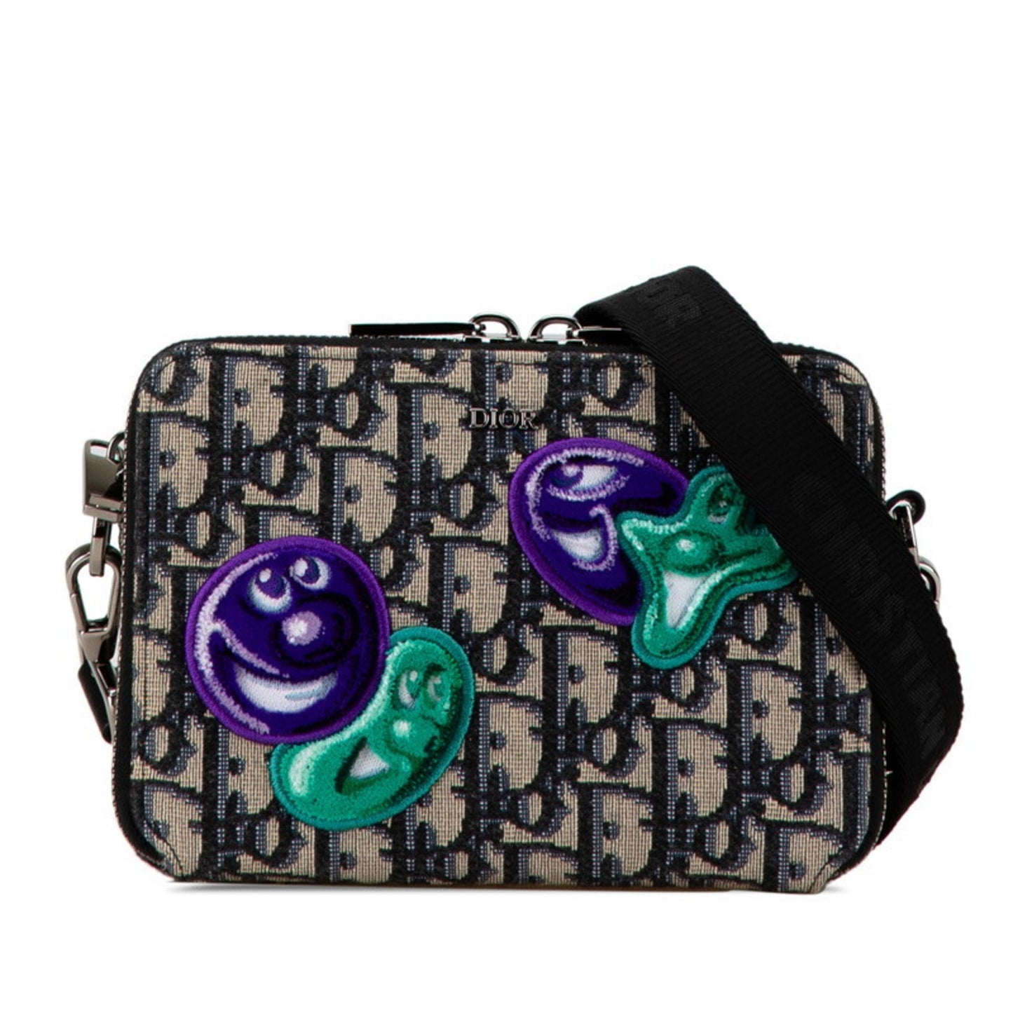 Christian Dior Beige Navy Jacquard Shoulder Bag ()