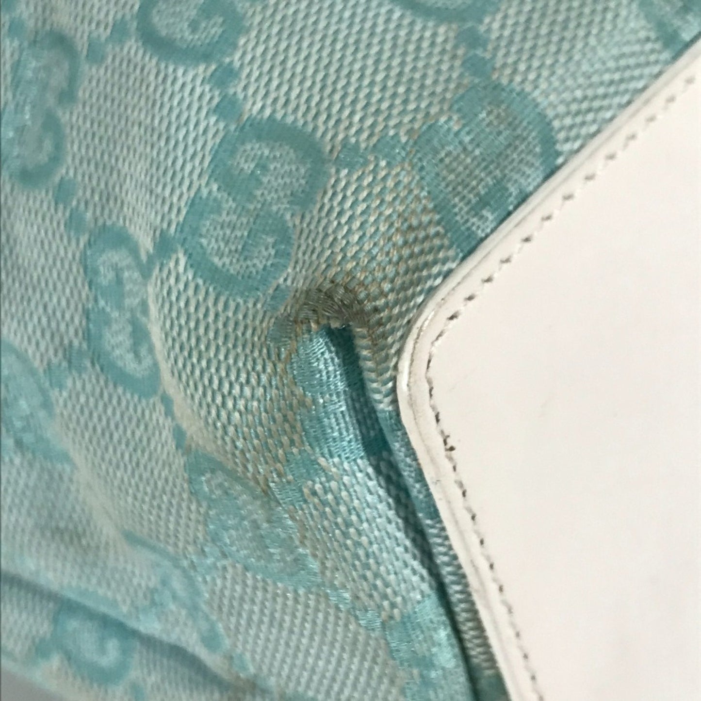 Gucci Blue White Canvas Leather Shoulder Bag Tote Bag ( )
