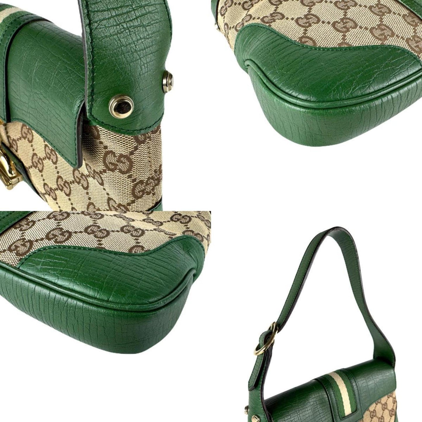 Gucci Brown Green Gg Canvas Leather Handbag ( )