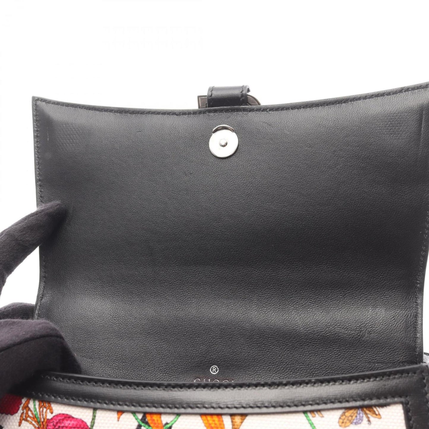 Gucci Black Multi-Color White Canvas Leather Handbag ( )