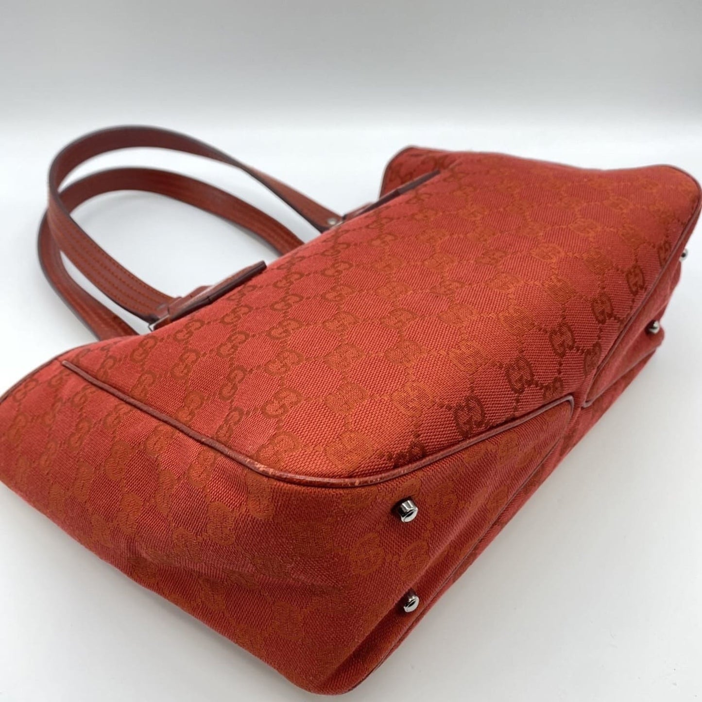 Gucci Red Color Gg Canvas Handbag Tote Bag ( )