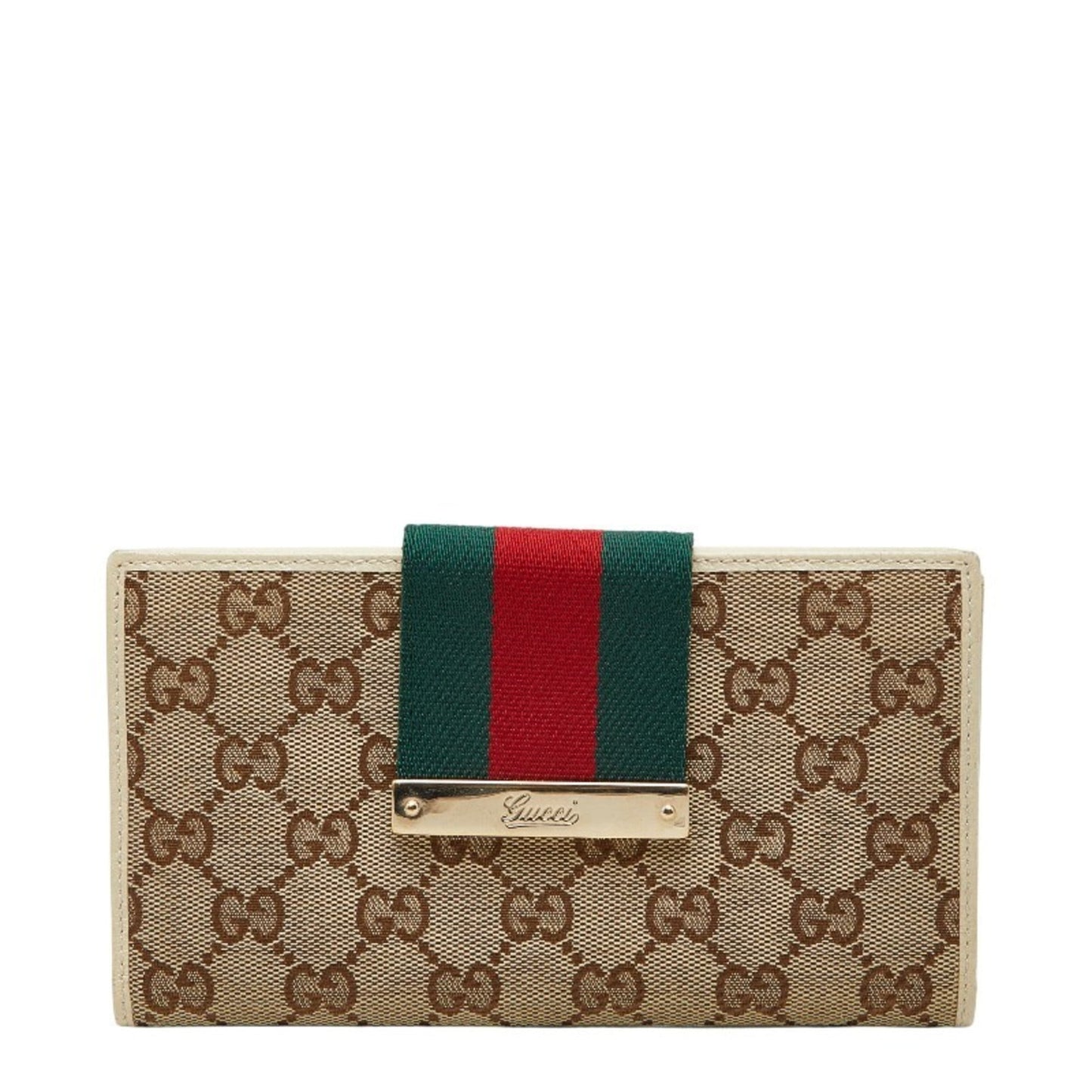 Gucci Beige Ivory Canvas Leather Long Wallet (Bi-Fold) ( )