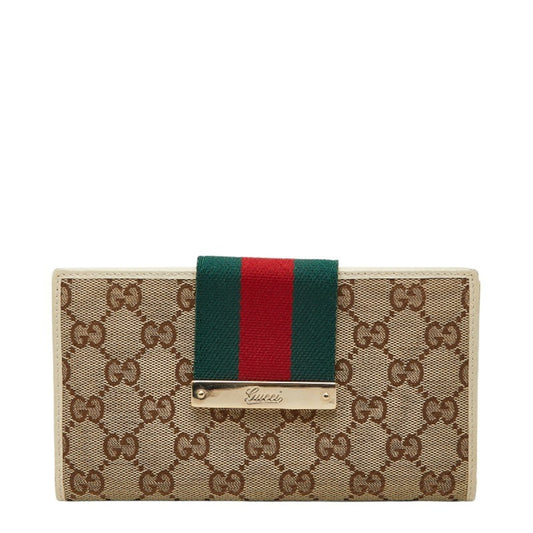 Gucci Beige Ivory Canvas Leather Long Wallet (Bi-Fold) ( )