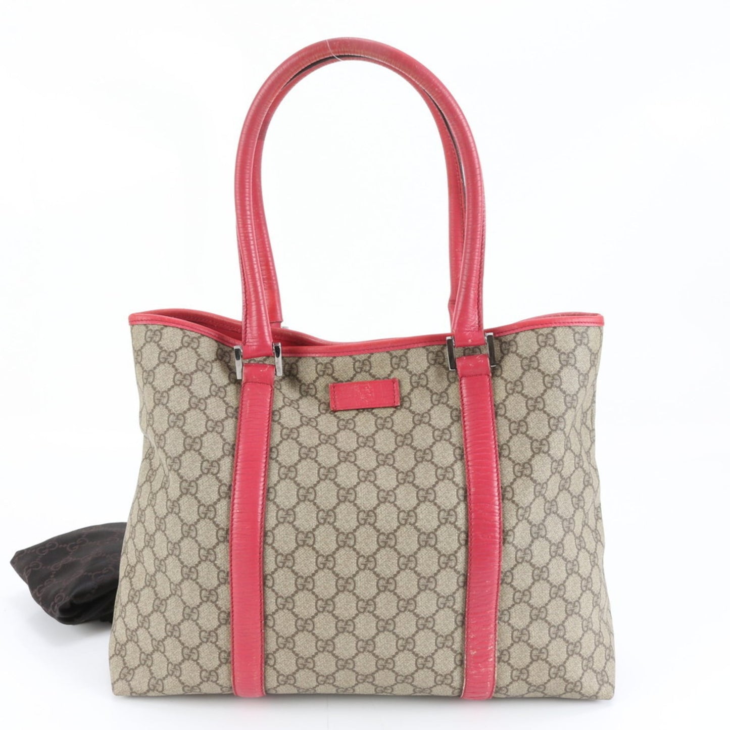 Gucci Brown Red Color Leather Coated Canvas Tote Bag ( )