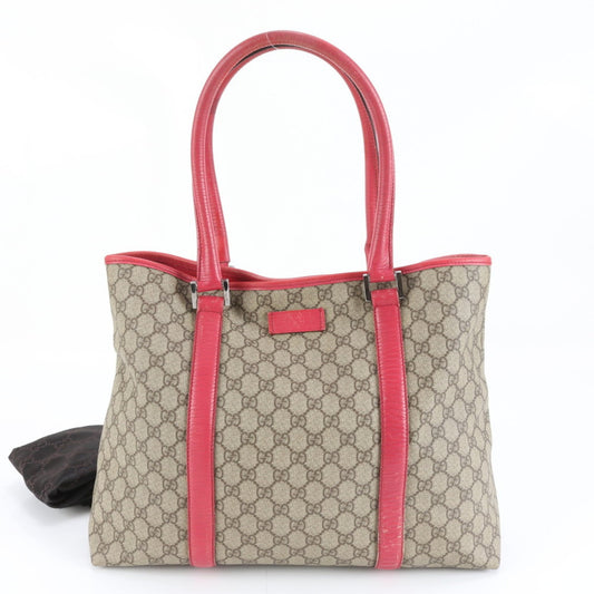 Gucci Brown Red Color Leather Coated Canvas Tote Bag ( )