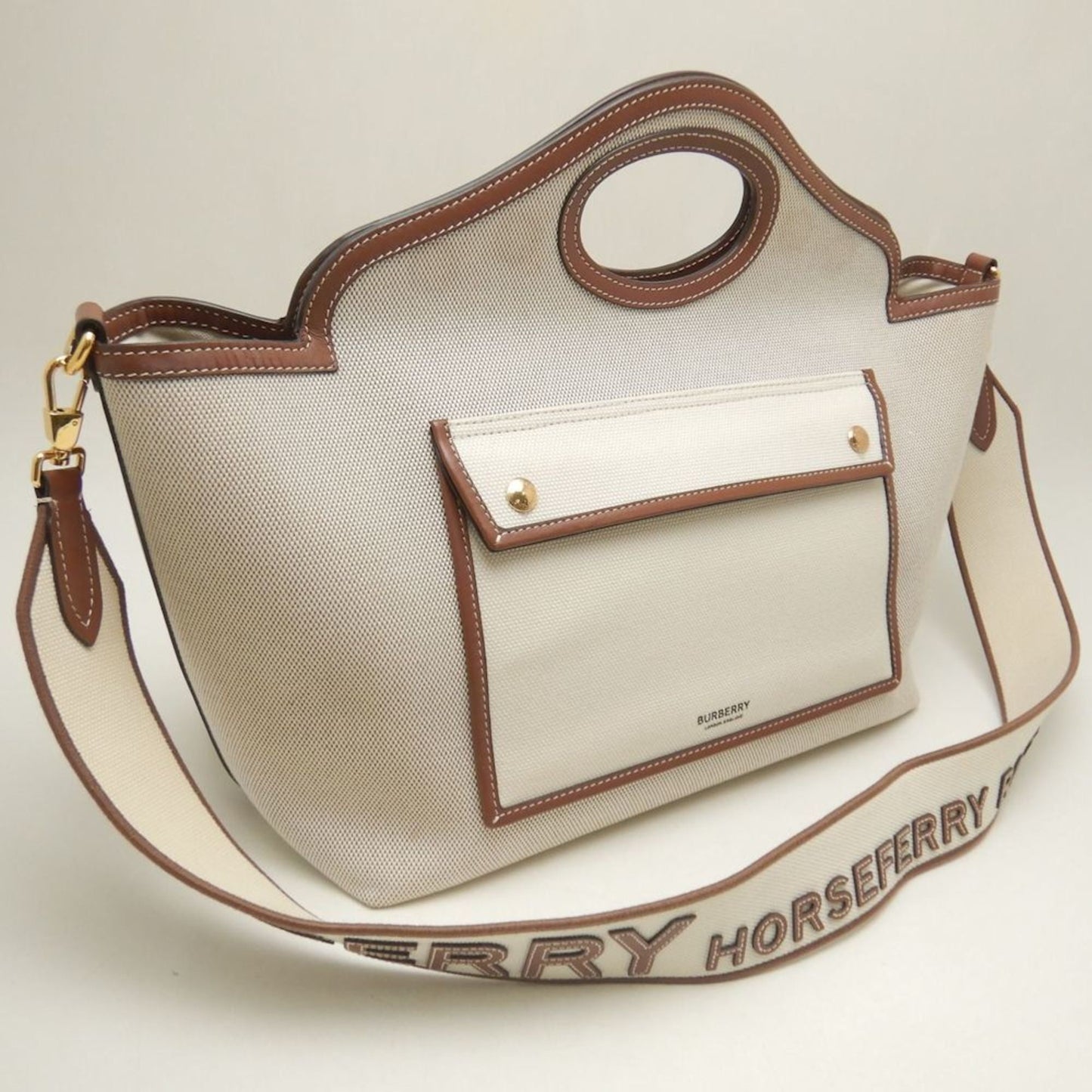 Burberry Gold Canvas Leather Tote Bag ( )