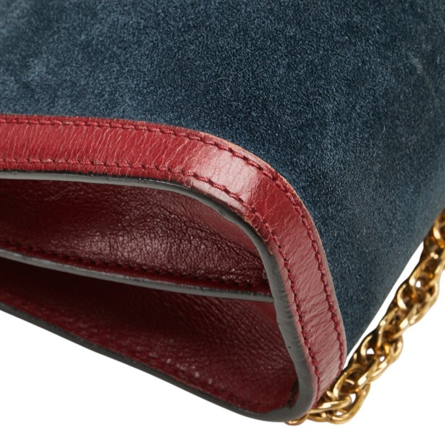 Gucci Navy Red Color Leather Suede Shoulder Bag ( )
