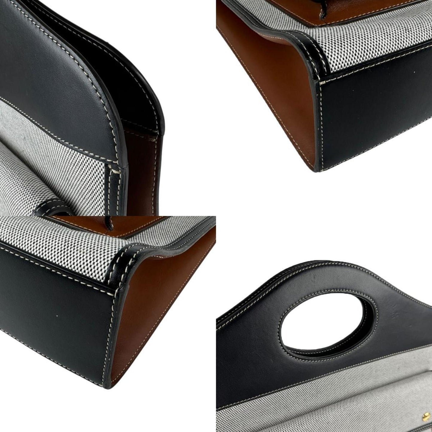 Burberry Black Gray Canvas Leather Handbag Shoulder Bag ( )