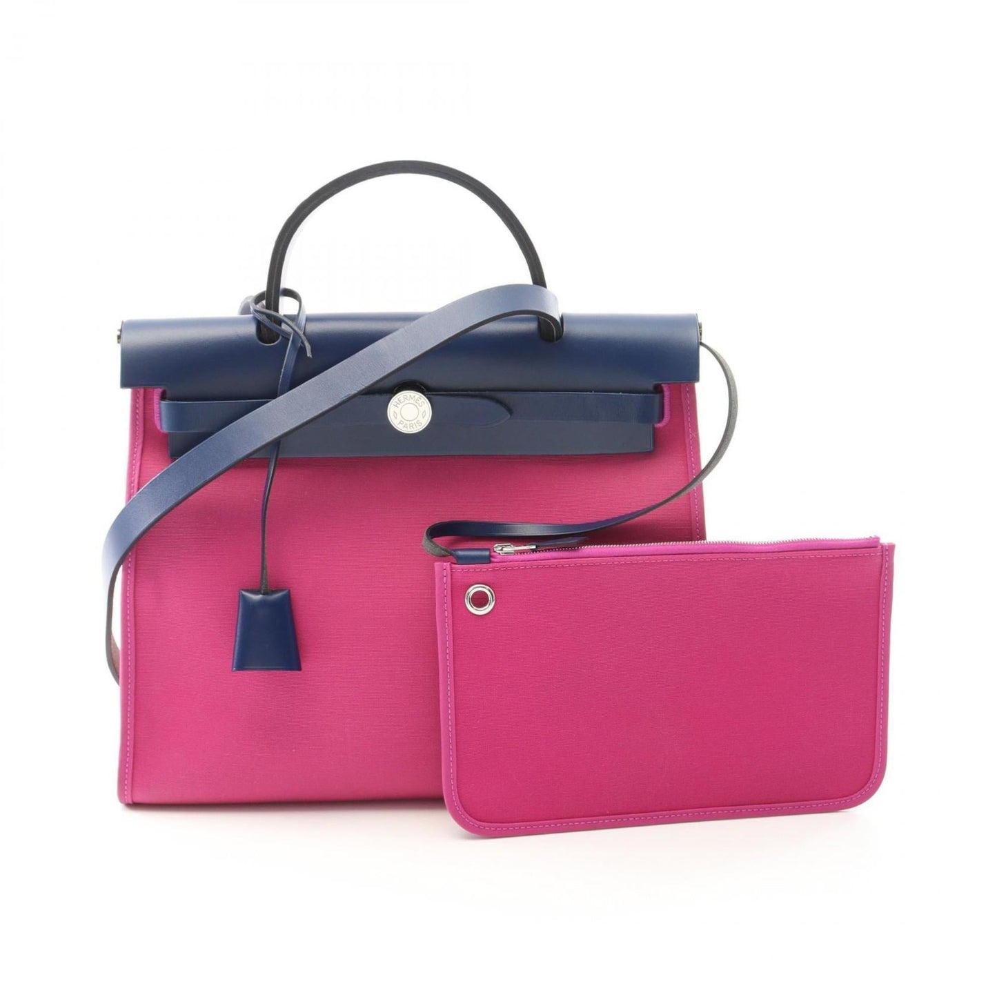Hermes Navy Pink Toile Officier Handbag ( )