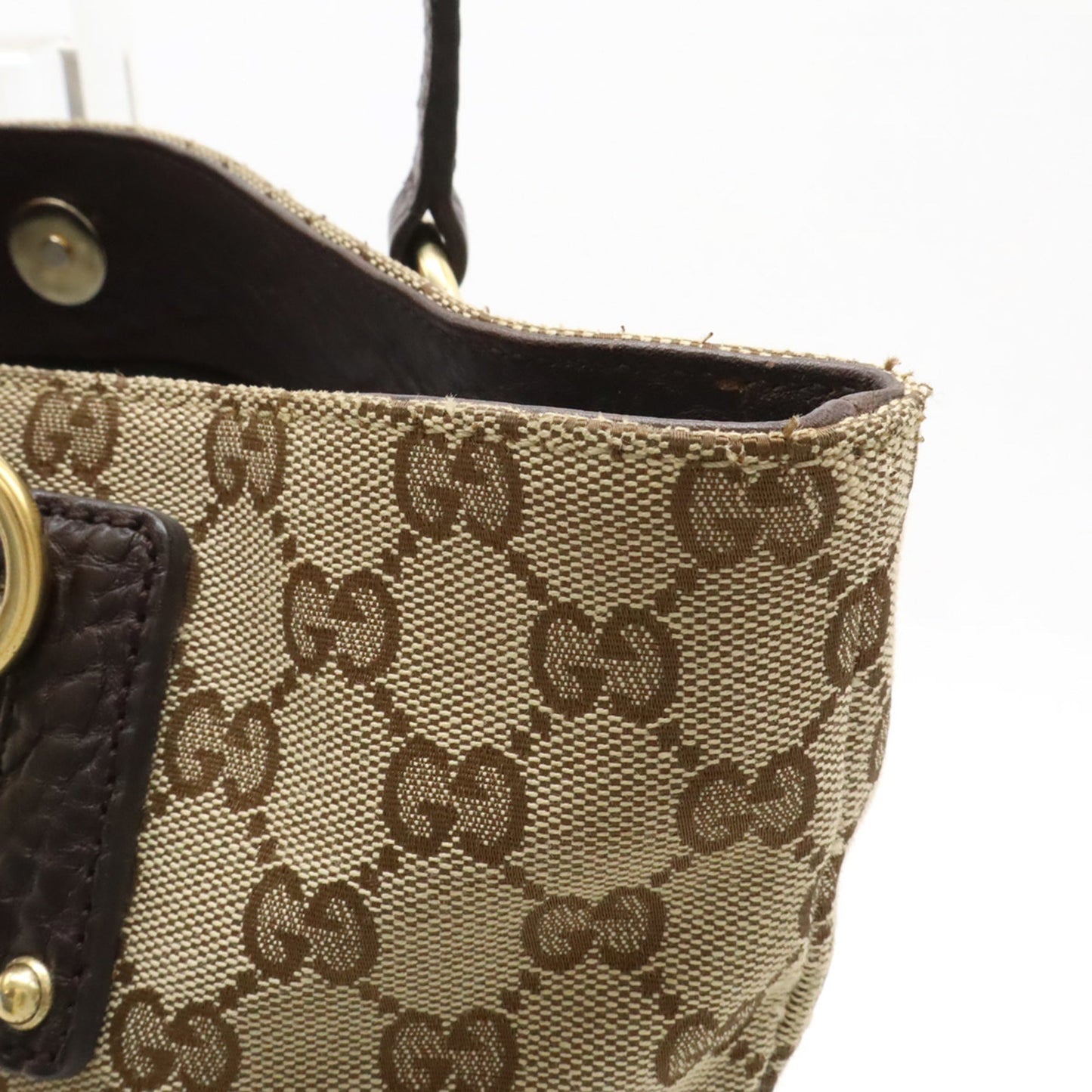 Gucci Beige Brown Dark Brown Khaki Gg Canvas Leather Shoulder Bag Tote Bag ( )