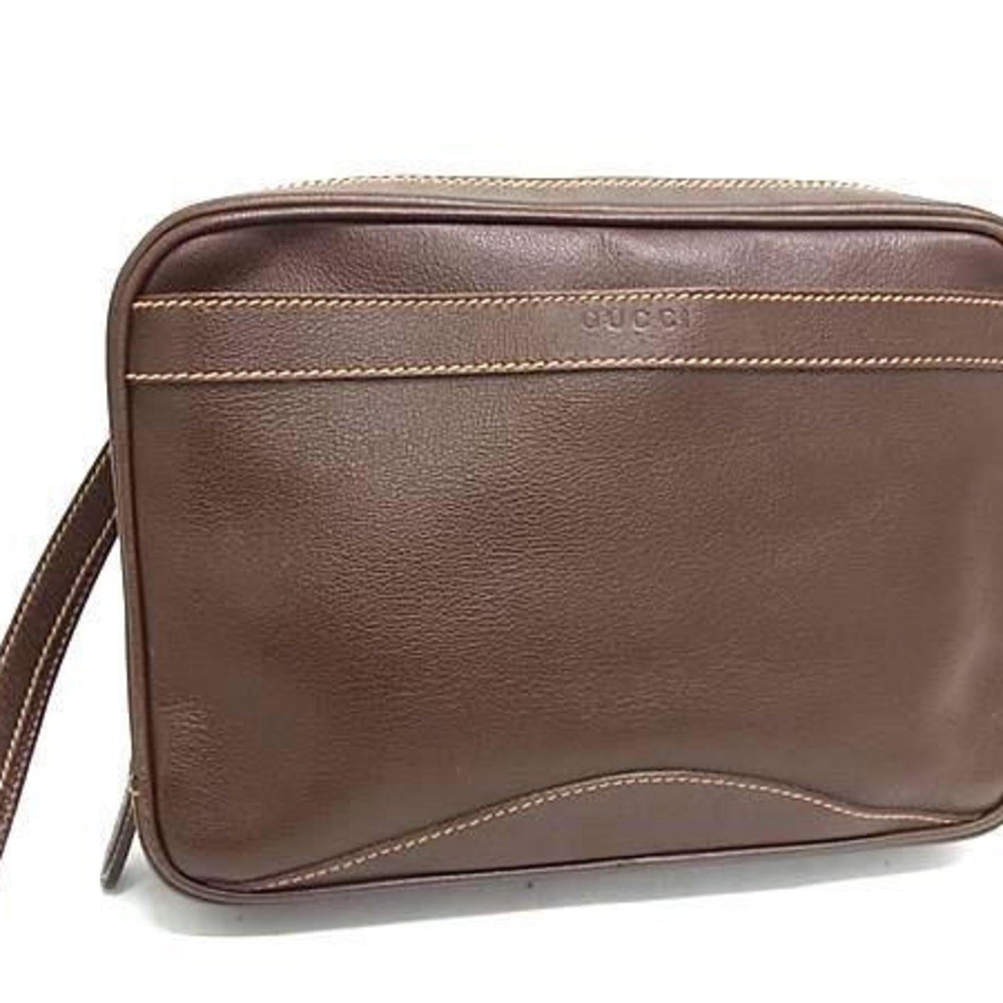 Gucci Brown Leather Clutch Bag Handbag ( )