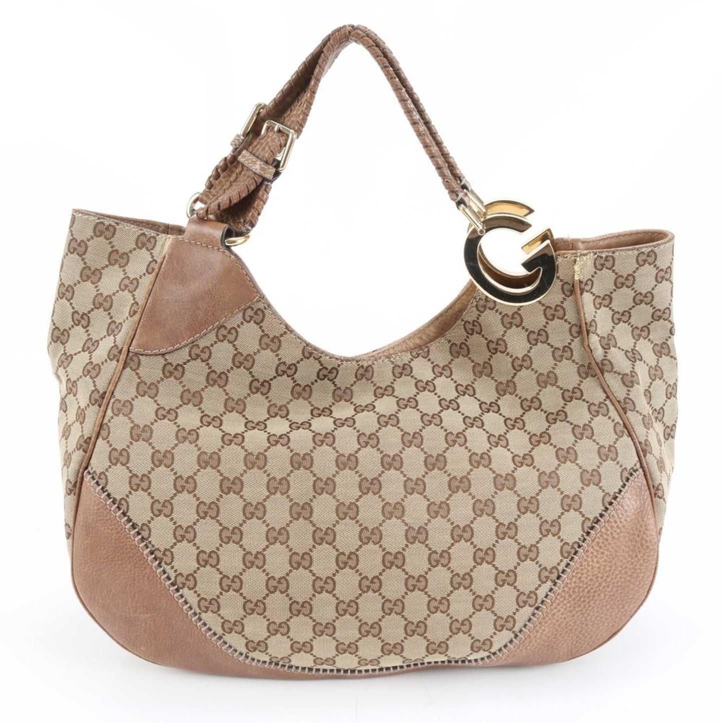Gucci Brown Leather Canvas Tote Bag ( )