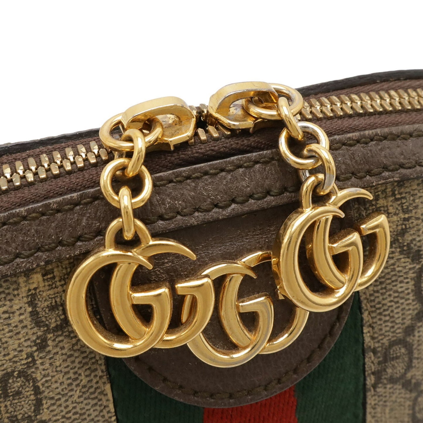 Gucci Sherry Line Beige Green Red Color Gg Supreme Leather Pochette Shoulder Bag ( )