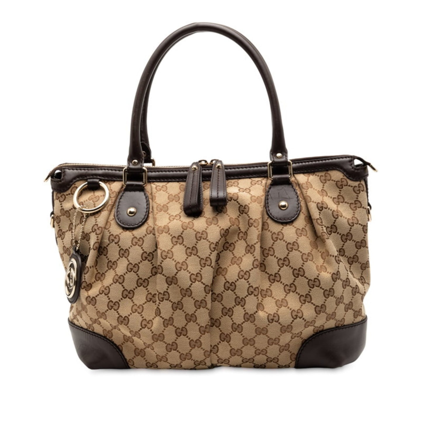 Gucci Beige Brown Canvas Leather Shoulder Bag Tote Bag ( )