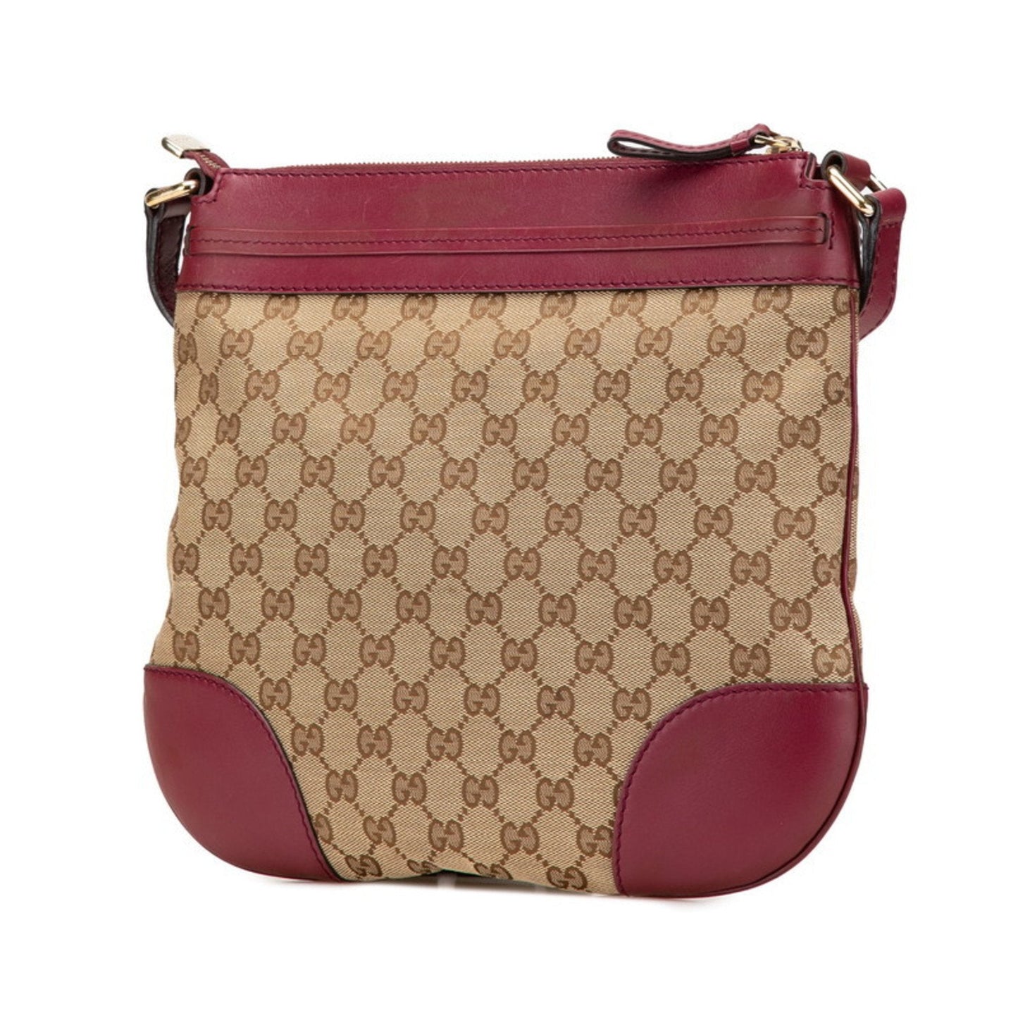 Gucci Beige Wine Canvas Leather Shoulder Bag ( )