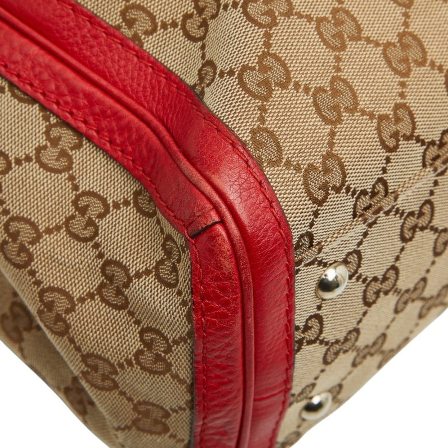 Gucci Beige Red Color Canvas Leather Tote Bag ( )
