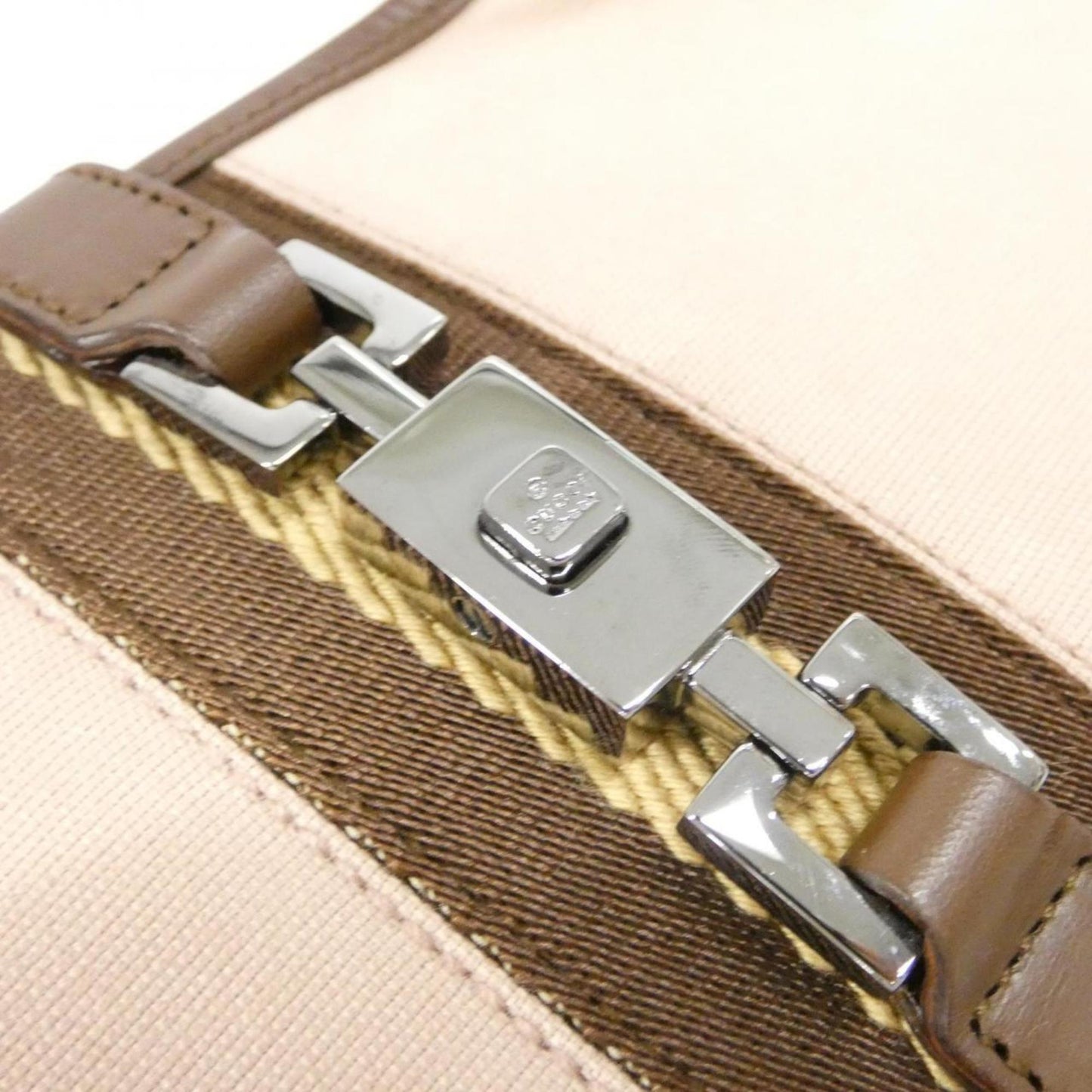 Gucci Brown Pink Canvas Leather Shoulder Bag ( )