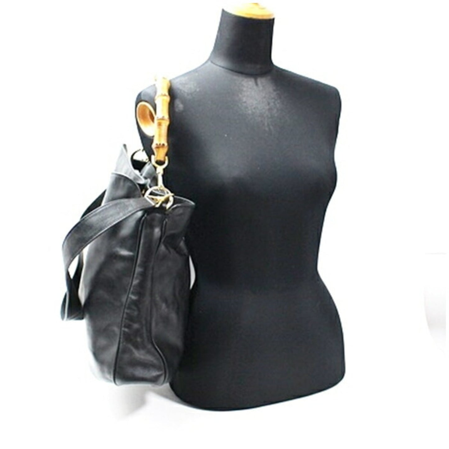 Gucci Bamboo Black Gray Leather Shoulder Bag ( )